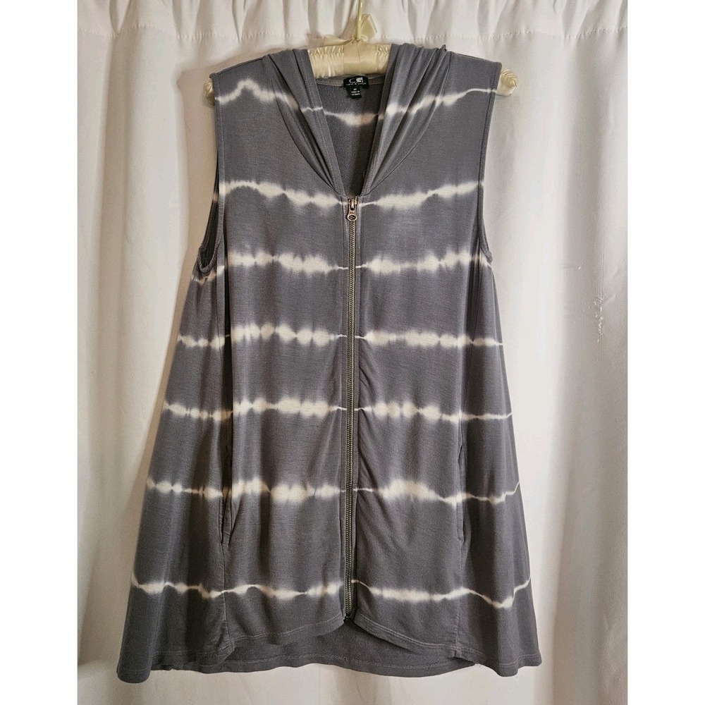 Cable & Gauge Beach Cover Up Gray White Full Zip Hooded size‎ medium